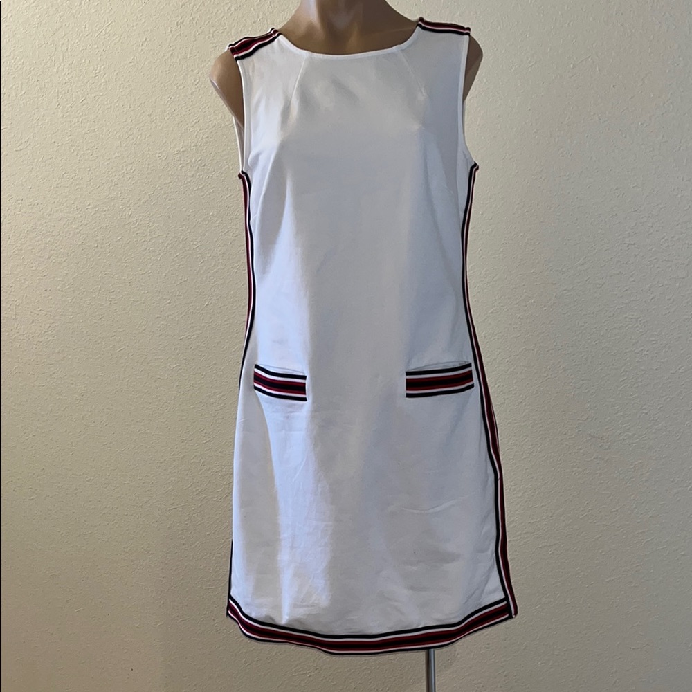 White Sleeveless Dress with Striped Accents